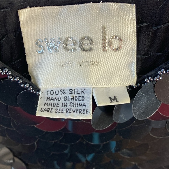 Swee Lo black silk dress top with sequins and beading - Picture 5 of 10